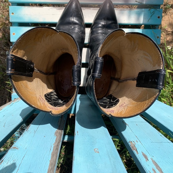 Vintage Justin Cowboy Boots Black size 11 1/2 D Made in USA - Picture 9 of 11